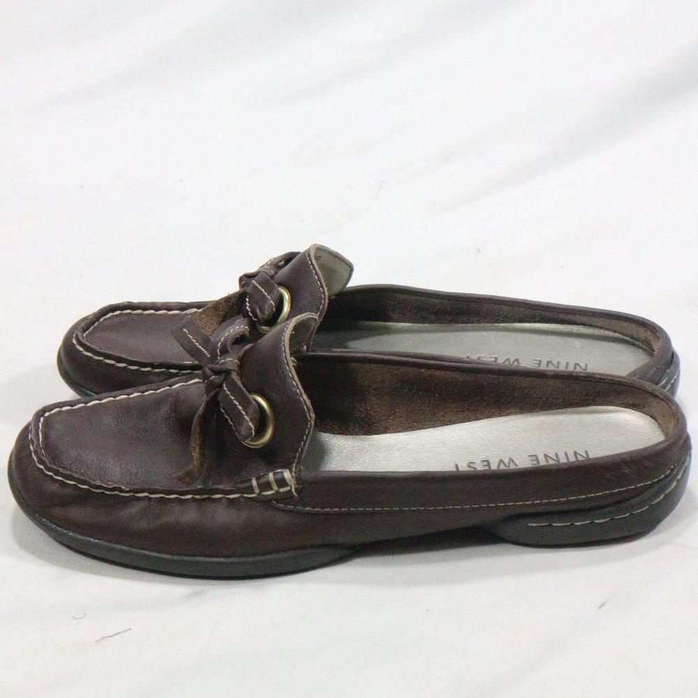 NINE WEST Brown Leather Loafer Style Mules - Picture 2 of 7